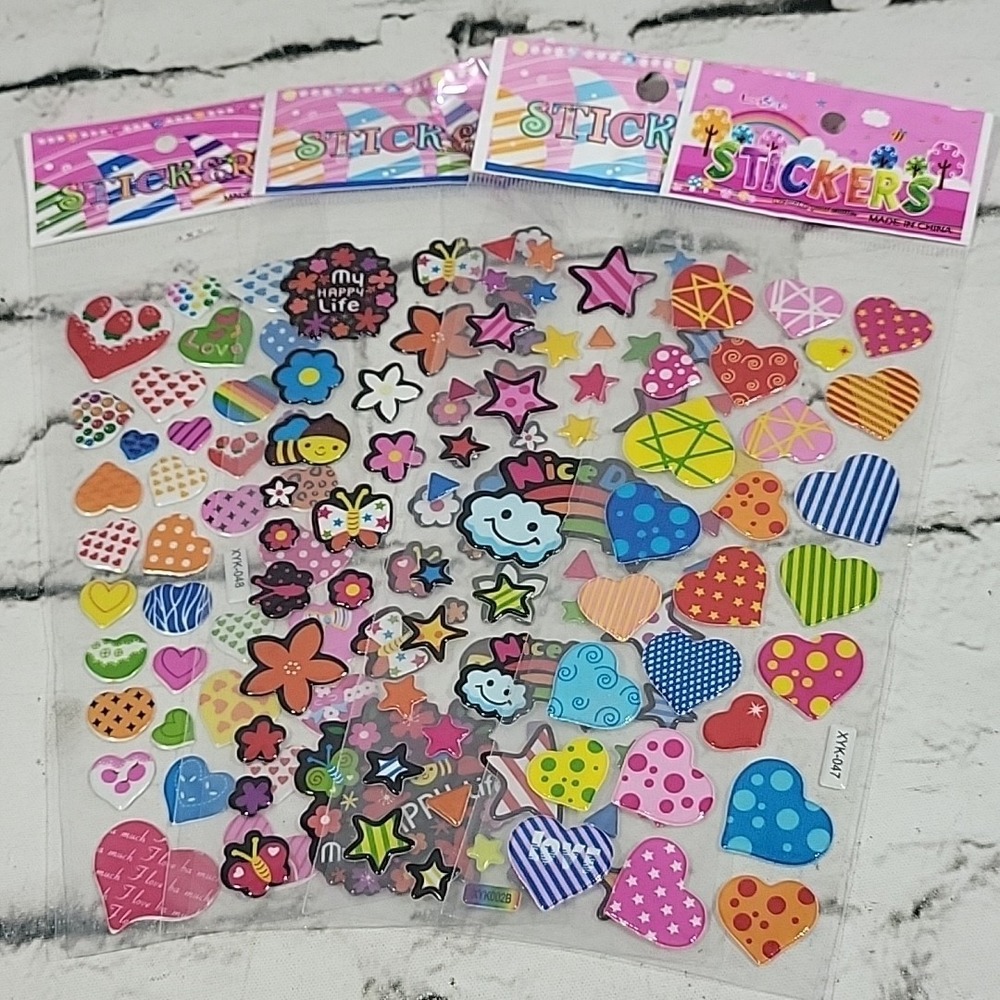 Love Shop Puffy Scrapbooking Stickers Lot Of 4 Sheets Pop Art Hearts Stars